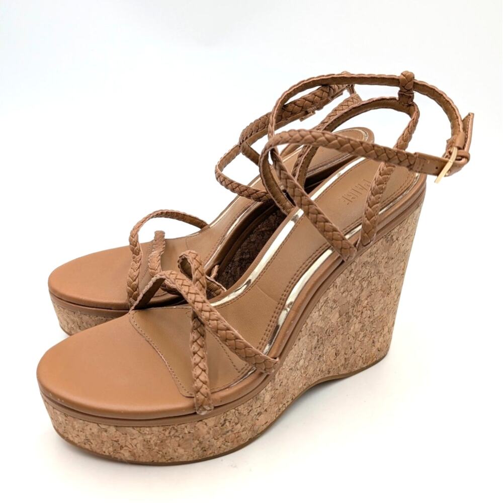 PAIGE Tan Braided Cork Wedge Sandals